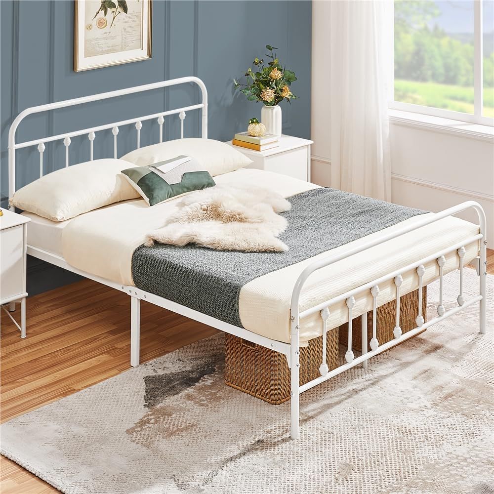 訳あり 外箱段ボールにキズ 汚れあり 中身は です Yaheetech ベッドフレーム ダブルベッド レトロ調デザイン-ホワイト