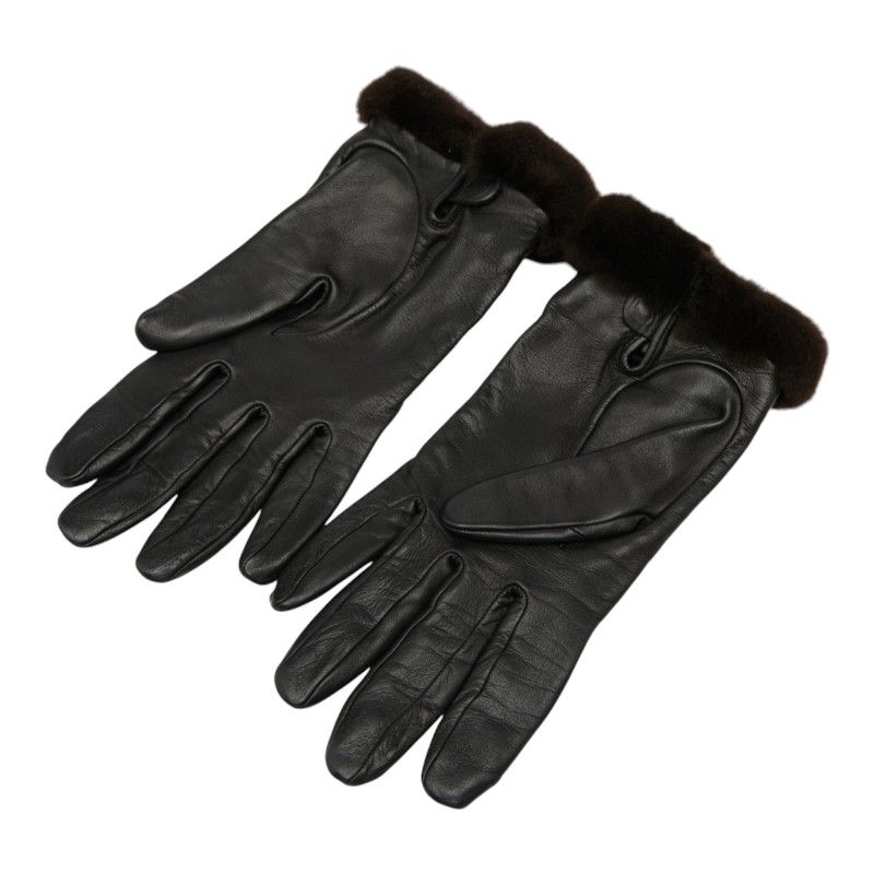 エルメス ケリーグローブ 手袋 サイズ7 1|2 ブラック ブラウン ラムスキン ファー レディース HERMES 1-0236054