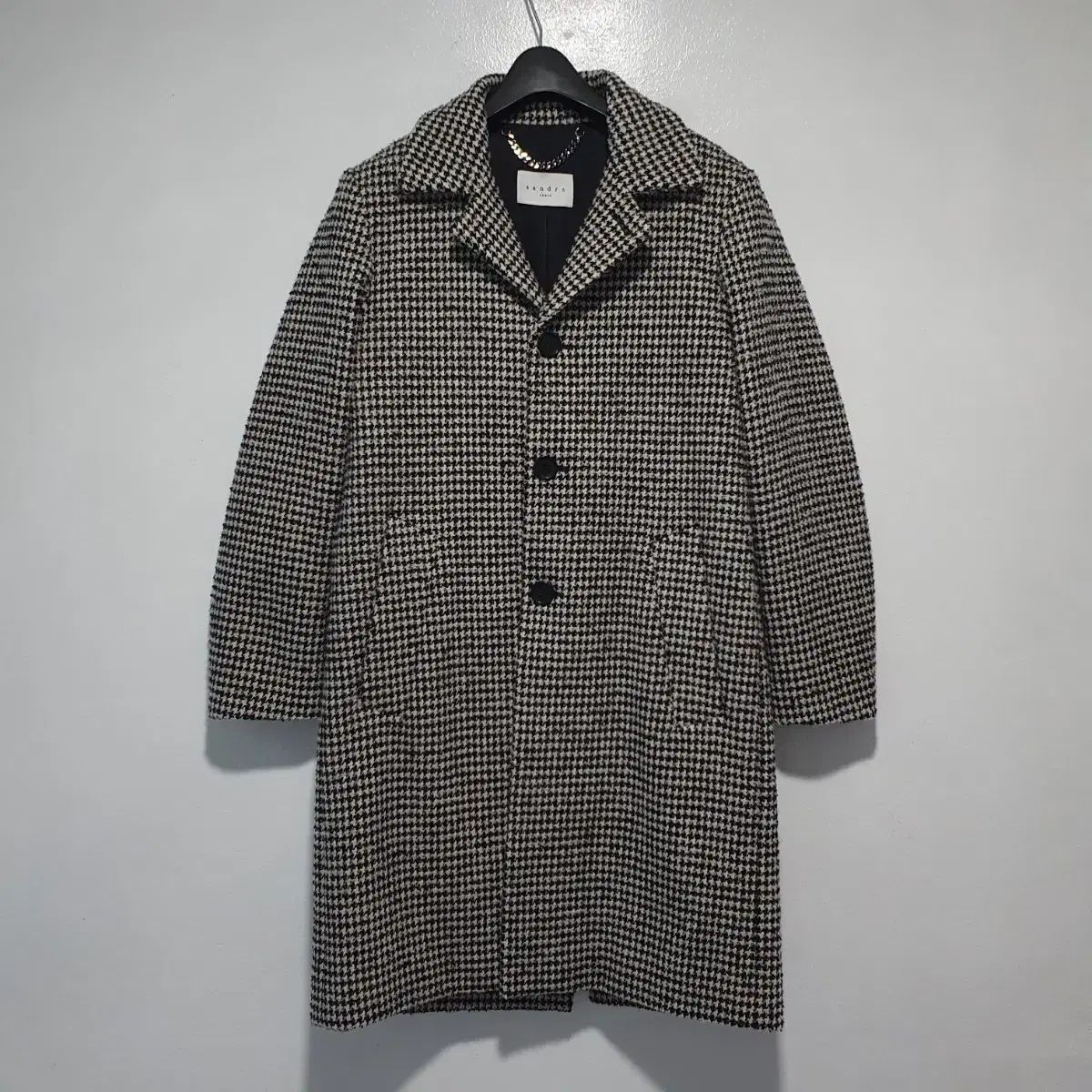 サンドロ ハウンドトゥース チェスターフィールド チェック ヘリンボーン ウール モ コート ジャケット