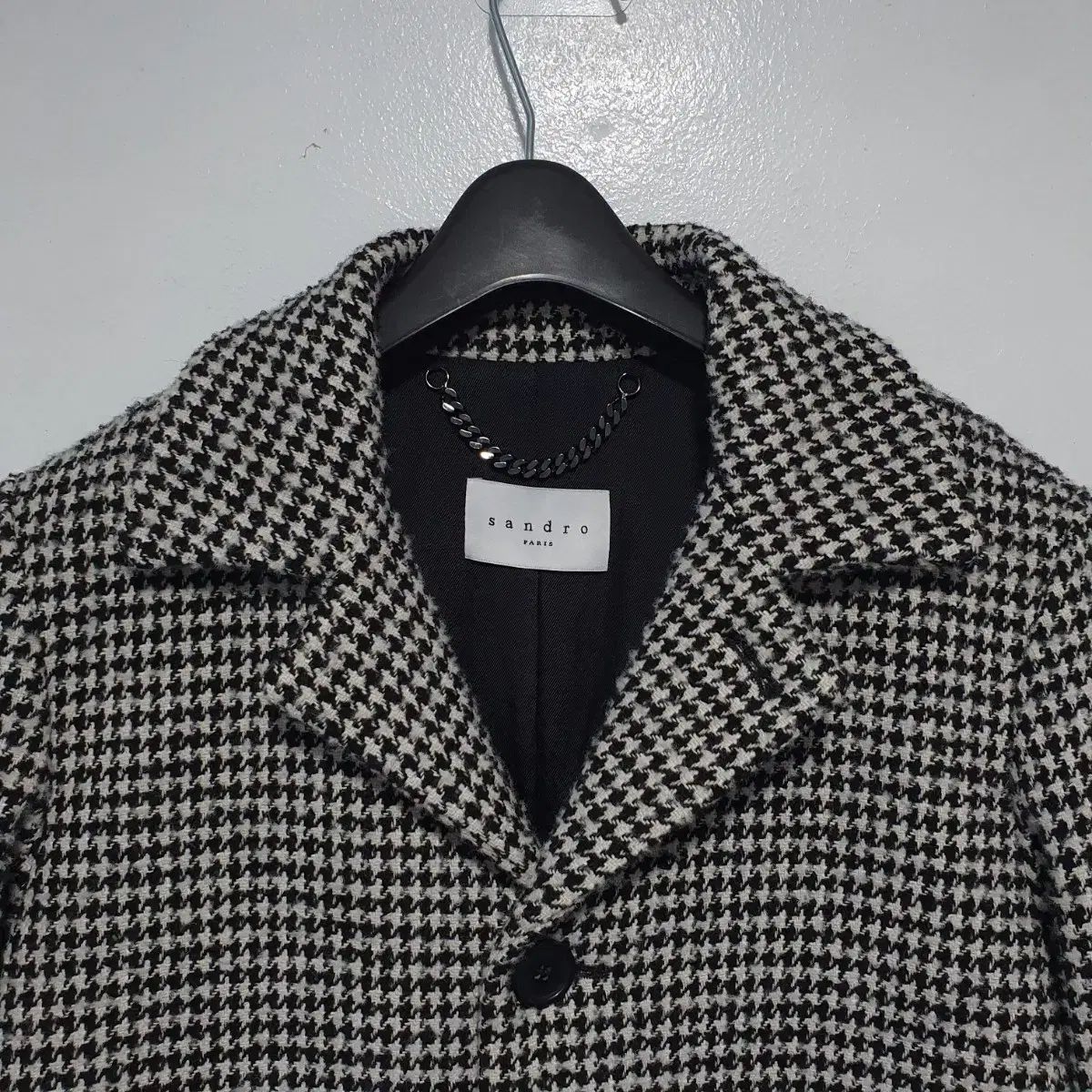 サンドロ ハウンドトゥース チェスターフィールド チェック ヘリンボーン ウール モ コート ジャケット
