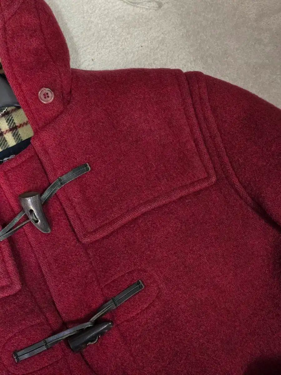 BURBERRY バーバリー レッド CHECK フード ダッフル トグルボタン コート