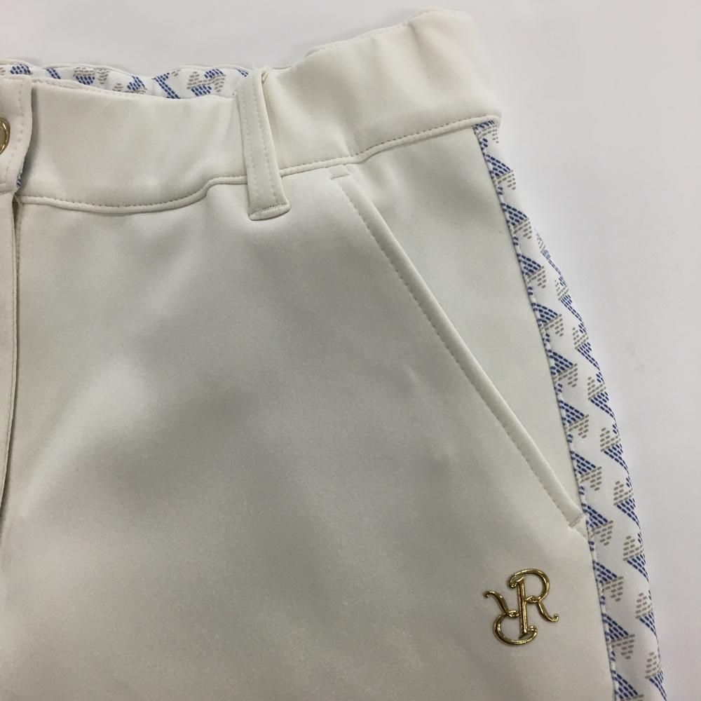 超 レザレクション パンツ 白×ブルー サイド切替総柄 ウエスト一部ゴム ストレッチ レディース M ゴルフウェア Resurrection LLC-HASEGAWATOSO_COM