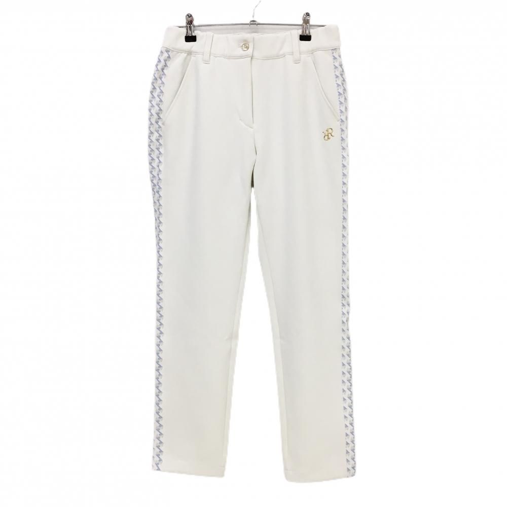 超 レザレクション パンツ 白×ブルー サイド切替総柄 ウエスト一部ゴム ストレッチ レディース M ゴルフウェア Resurrection