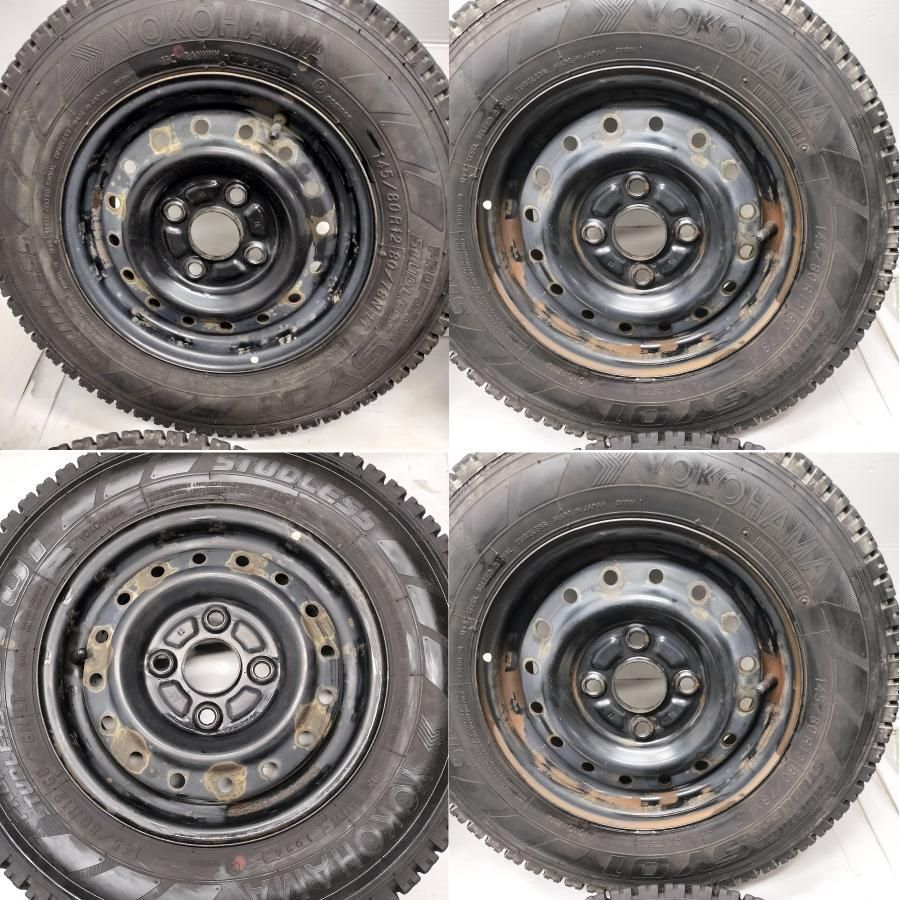 ◆本州 四国は送料無料◆ スタッドレス - ホイール 4本 145|80R12 LT ヨコハマタイヤ 24年製 12x4.00B トヨタ製 4H -100 軽トラに