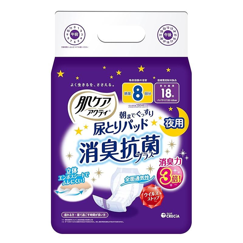 尿とりパッド 8回分吸収 18枚 テープ止め用 肌ケア アクティ 大人用紙おむつ