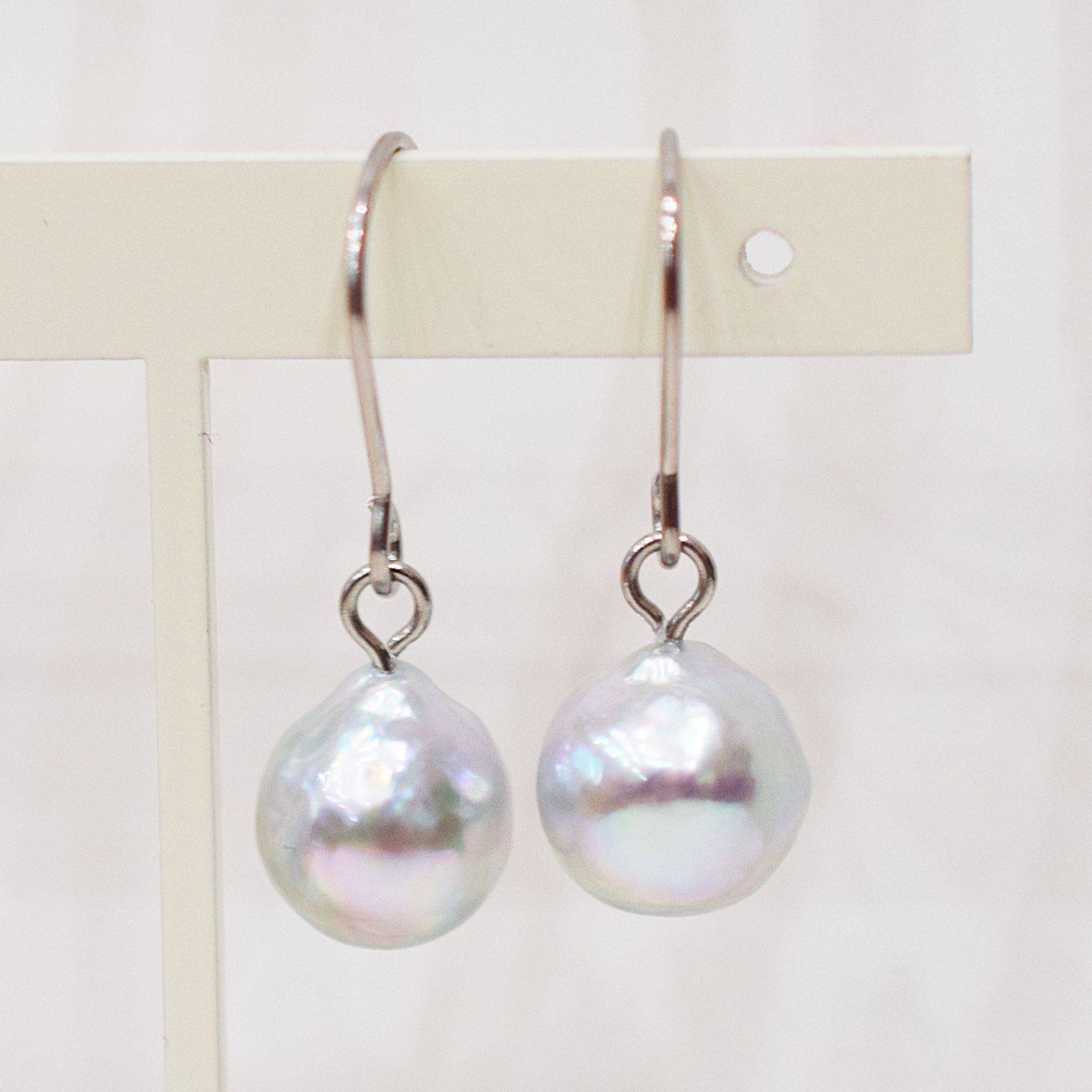 pg109_3 完成品 9mm - 10mm ナチュラル フックピアス バロック あこや真珠 本真珠 珍珠 現品限り