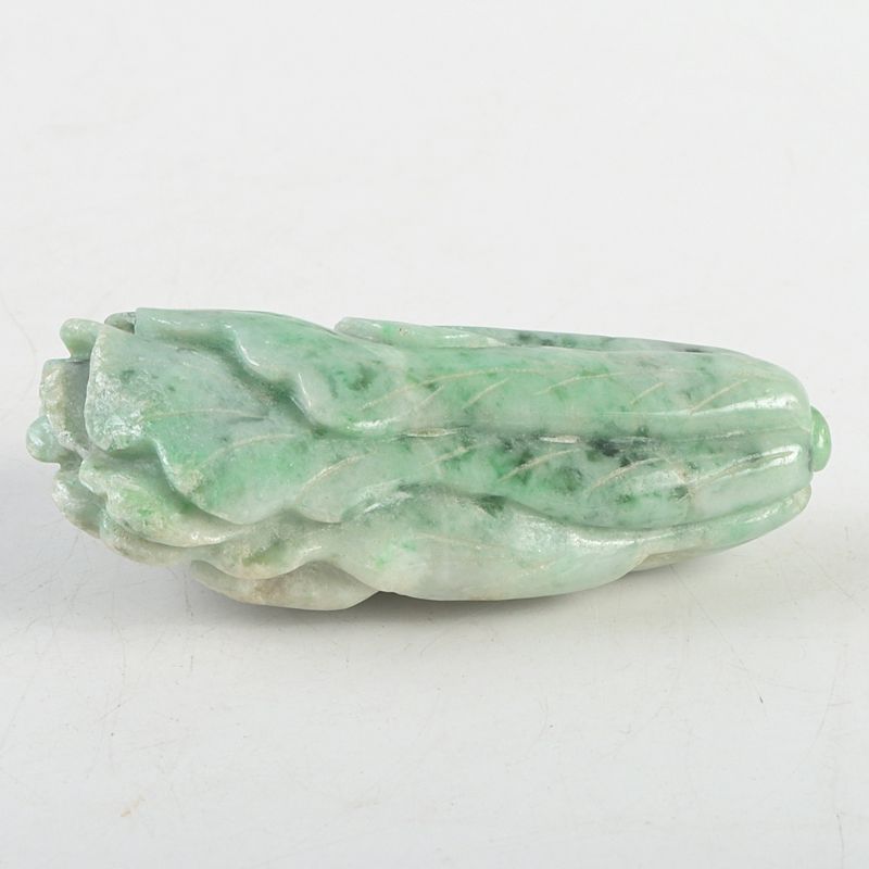 中国 玉石翡翠玉彫刻 白菜 紙鎮 置物 時代 M S59