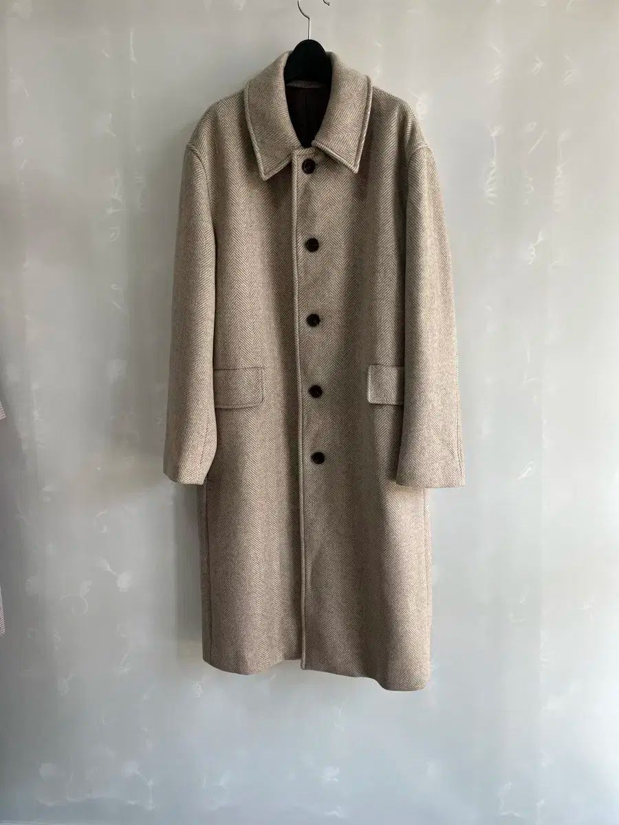 アンドジ ヘリンボーン ウールブレンド シングルボタン コート 105サイズ