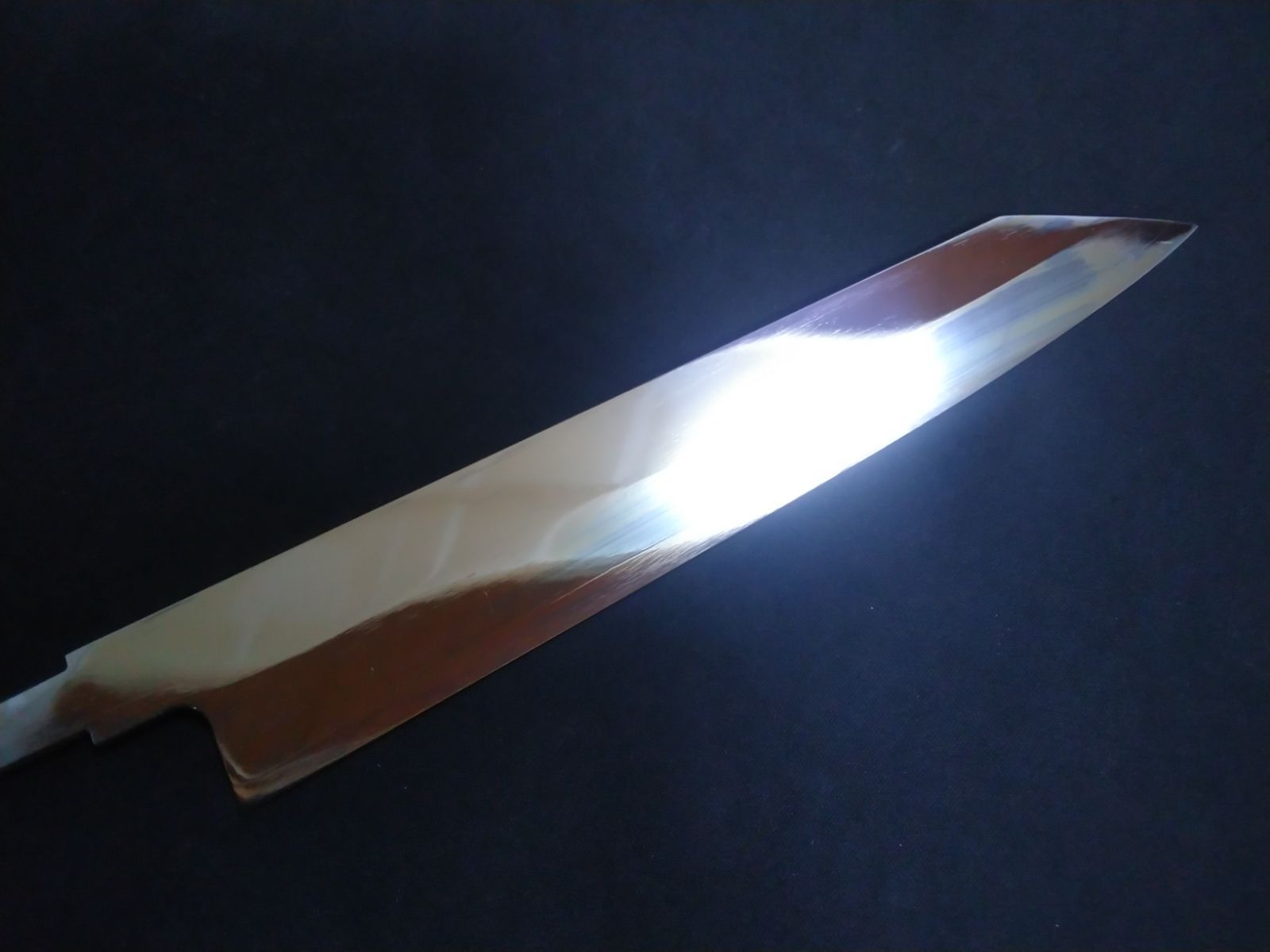 城山刃物製作所 堺業務用刃物メーカー直売 八寸 切付け型和牛刀 厚口 両鏡面 黒檀上下白水牛柄