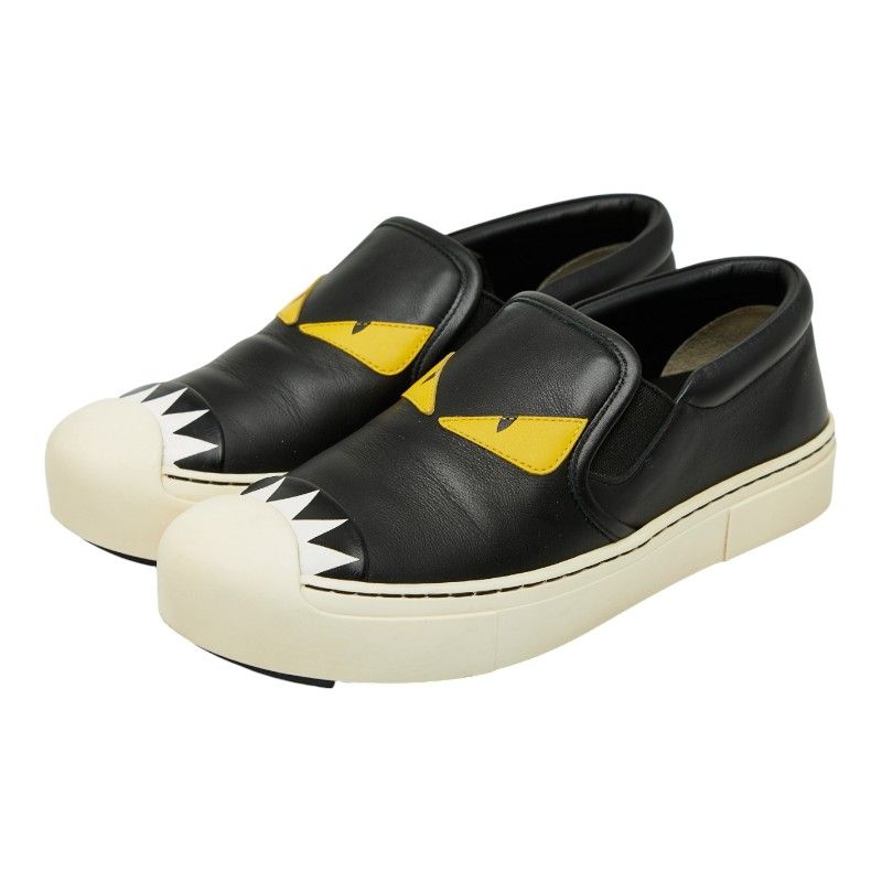 フェンディ モンスター バグズアイ BUGS EYE スリッポン サイズ37 ブラック ホワイト レザー レディース FENDI 1-0239750