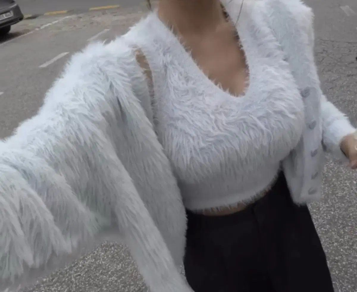 ブラック コズキャット ファー ノースリーブ カーディガン セット