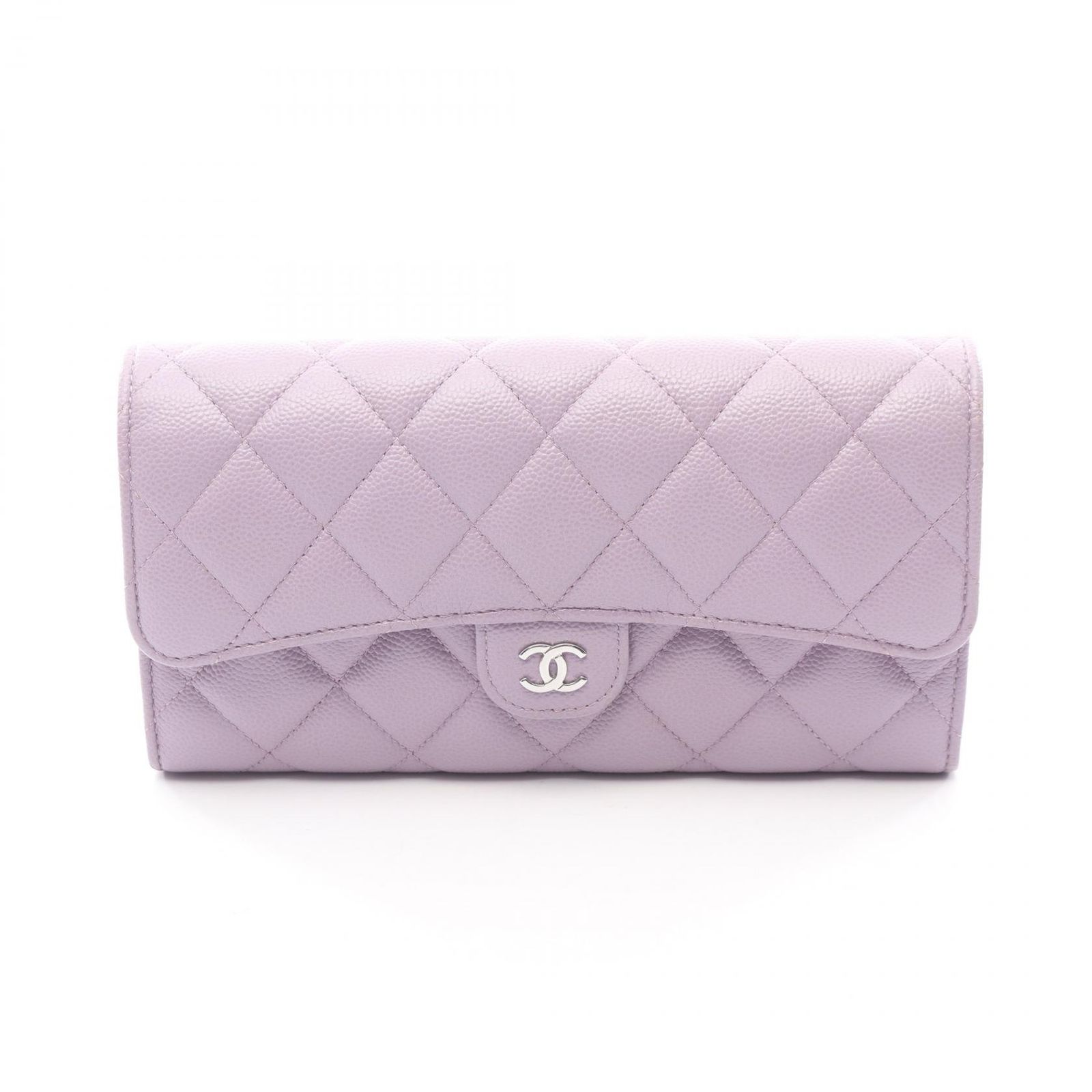 【超美品】　シャネル　キャビアスキン　マトラッセ　二つ折り長財布　ラベンダー シャネル CHANEL 二つ折り長財布 マトラッセ ラベンダー キャビア