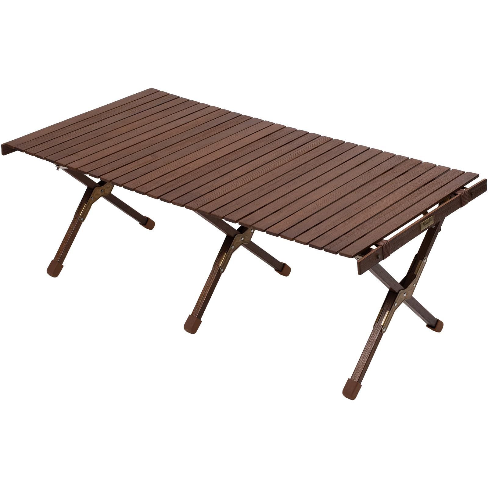 新着商品 ダイニングテーブル 天然 ロールテーブル コンパクト アウトドア テーブル キャンプ ダークブラウン×ゴールド おしゃれ DB GOLD ウッドロールトップテーブルLIGHT120 Hilander ハイランダー