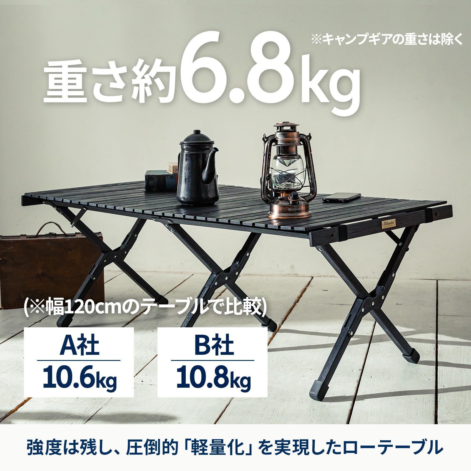 新着商品 ダイニングテーブル 天然 ロールテーブル コンパクト アウトドア テーブル キャンプ ダークブラウン×ゴールド おしゃれ DB GOLD ウッドロールトップテーブルLIGHT120 Hilander ハイランダー