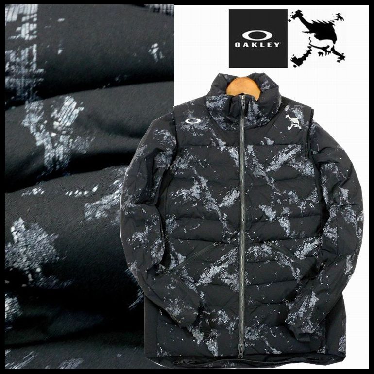 定価28 600円 オークリー スカル 2WAY ダウンベスト ジャケット M 黒 SKULL TRANSFORM DOWN VEST 撥水 防風 軽量 ストレッチ OAKLEY SKULL メンズ