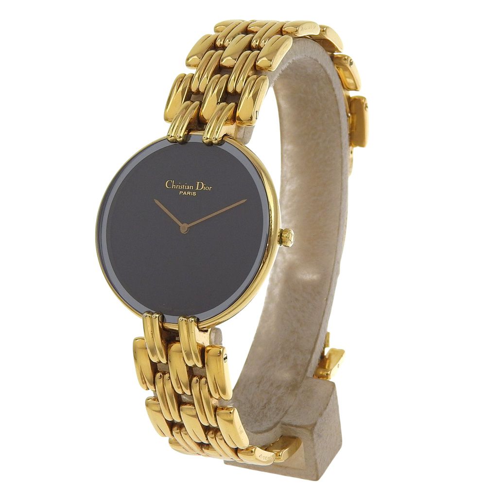 Dior ディオール バギラ 47 152-2 金メッキ クオーツ アナログ表示 レディース 黒文字盤 腕時計