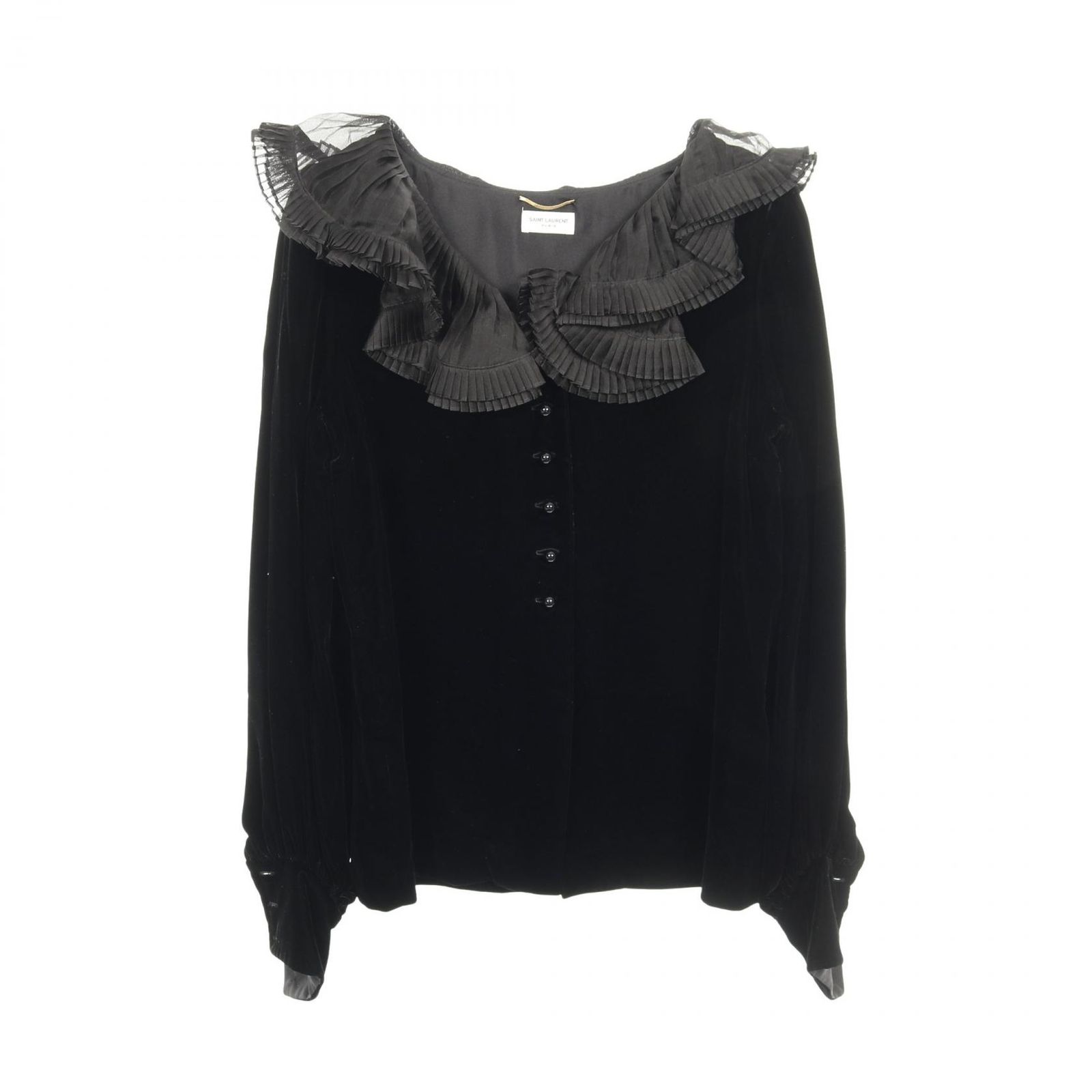 サンローランパリ SAINT LAURENT PARIS ブラウス ブラック レーヨン ファブリック ベロア ブラウス レディース Used A