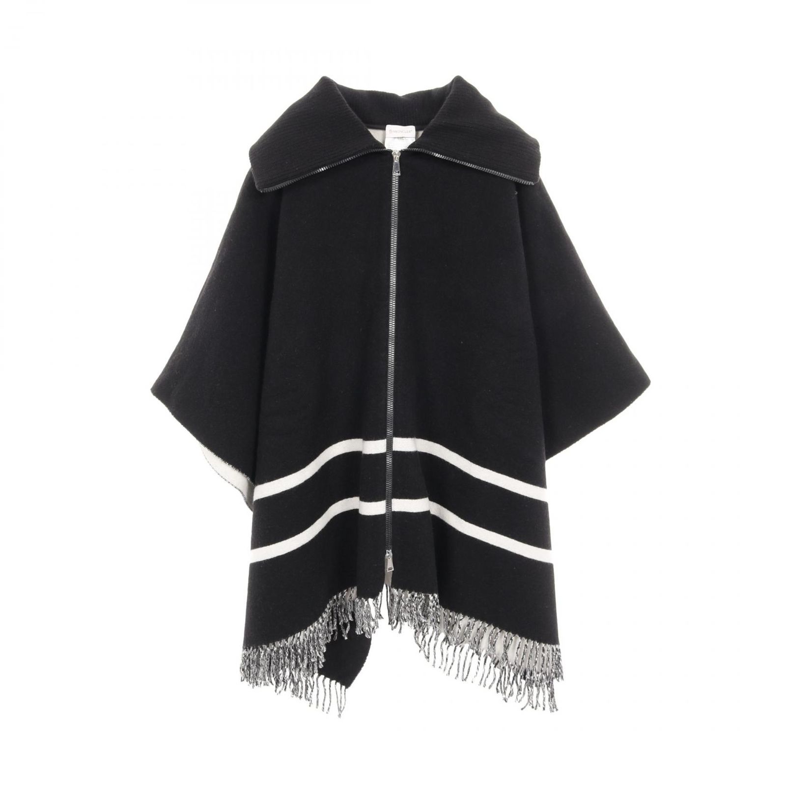 モンクレール MONCLER ポンチョ ニット ケープ ブラック ウール ナイロン ポンチョ レディース Used A