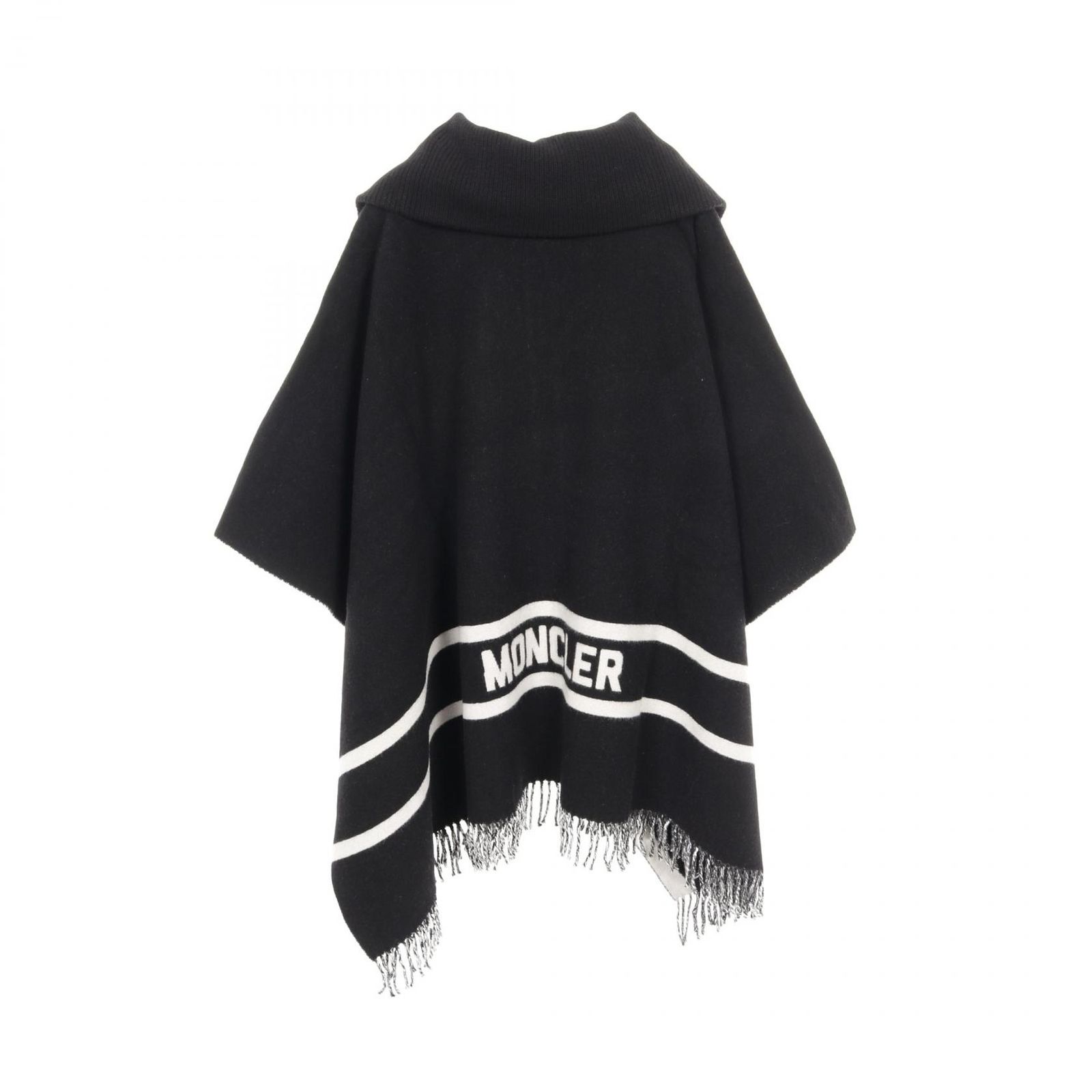 モンクレール MONCLER ポンチョ ニット ケープ ブラック ウール ナイロン ポンチョ レディース Used A