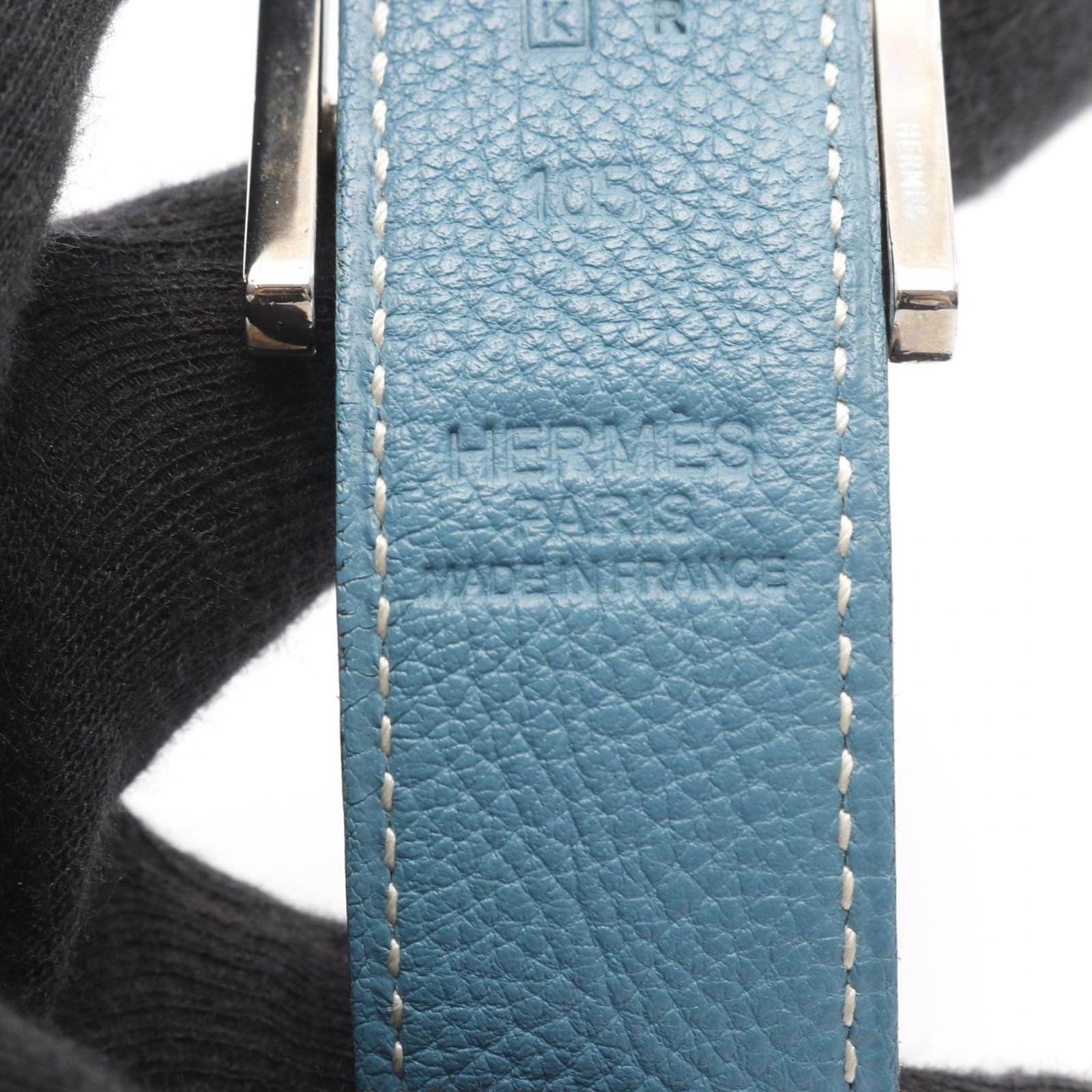 エルメス HERMES ベルト カンタン アピ3 ノワール ブルージーン ブルー  