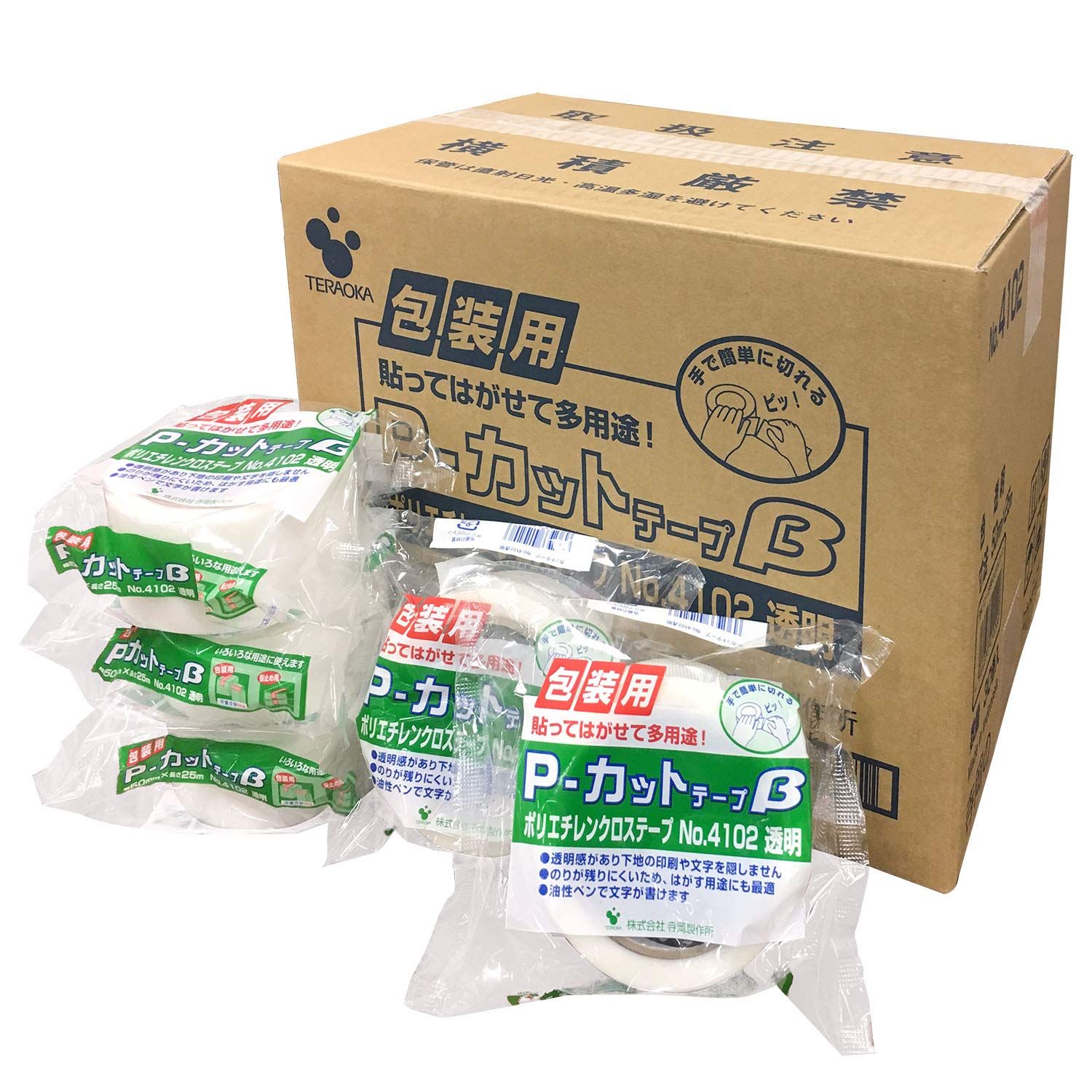 寺岡製作所 養生テープ 包装用 P-カットテープ 50mm×25m 30巻入り No.4102_30P 透明