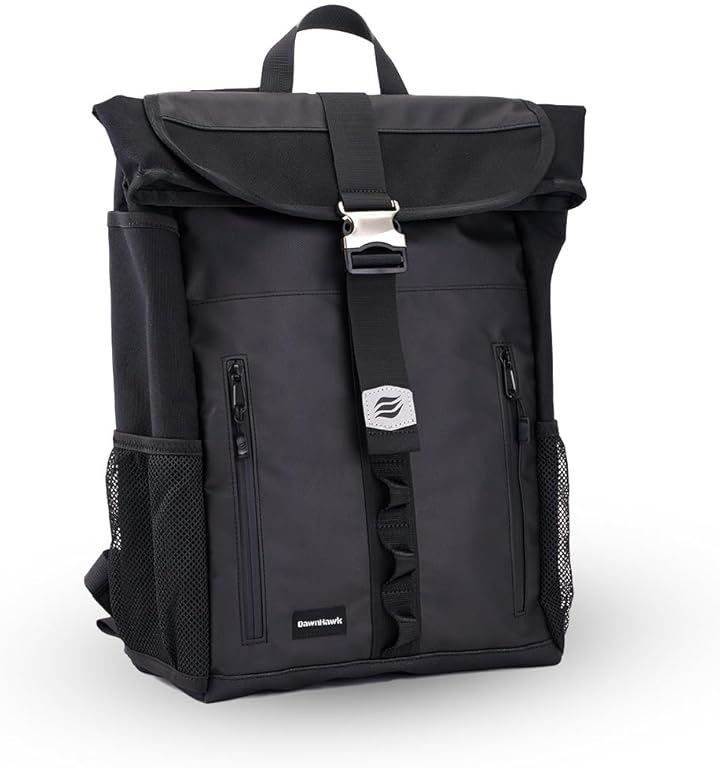 Dawn Hawk DAWNHAWK バイク リュック 防水 バッグ バッグパック ドリンクホルダー ツーリング 18L 防水ファスナー 背中ポケット 傘 収納 ブラック ミディアム