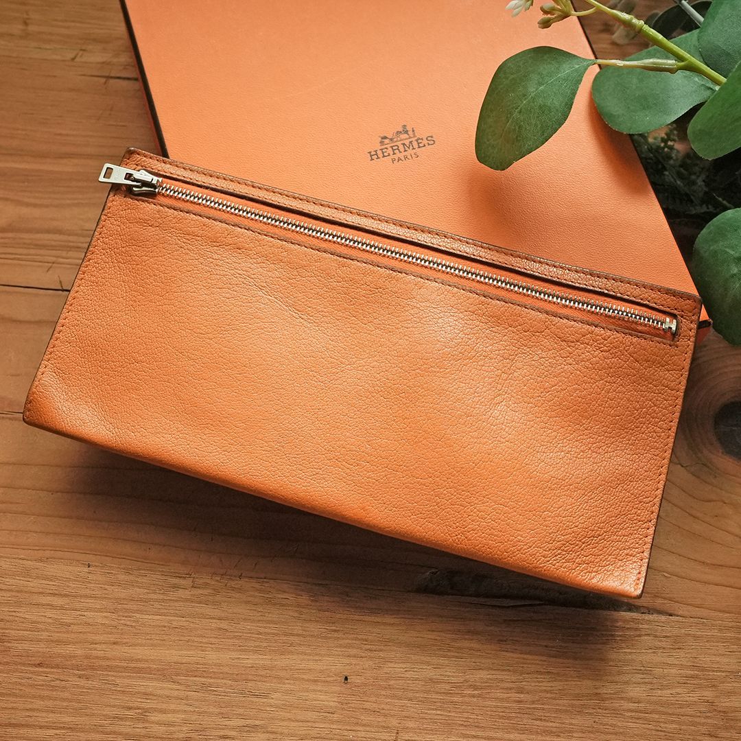 エルメス ジップザップ ポーチ ペンケース マルチケース レザー オレンジ