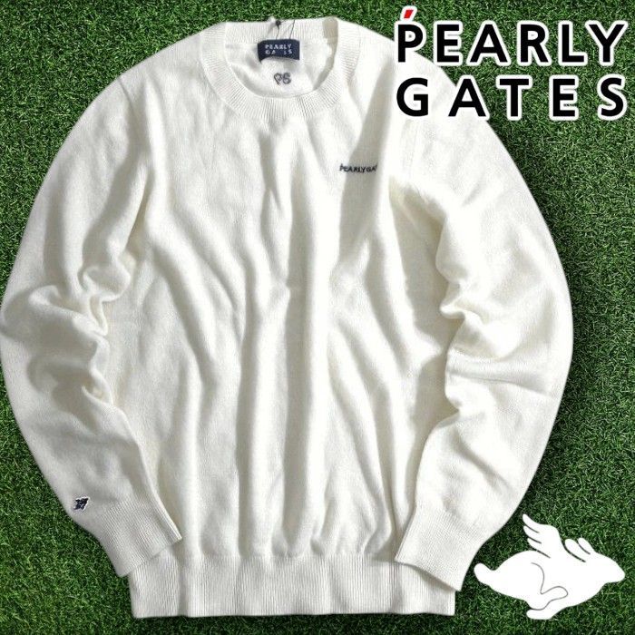 パーリーゲイツ ゴルフ ESSENTIAL SERIES ピュアカシミヤ フライングラビット刺繍 薄手 クルーネック 丸首 長袖 ニット セーター ゴルフウェア レディース 055-2970002 定価3.3万 クリームホワイト ▲036 51020w03