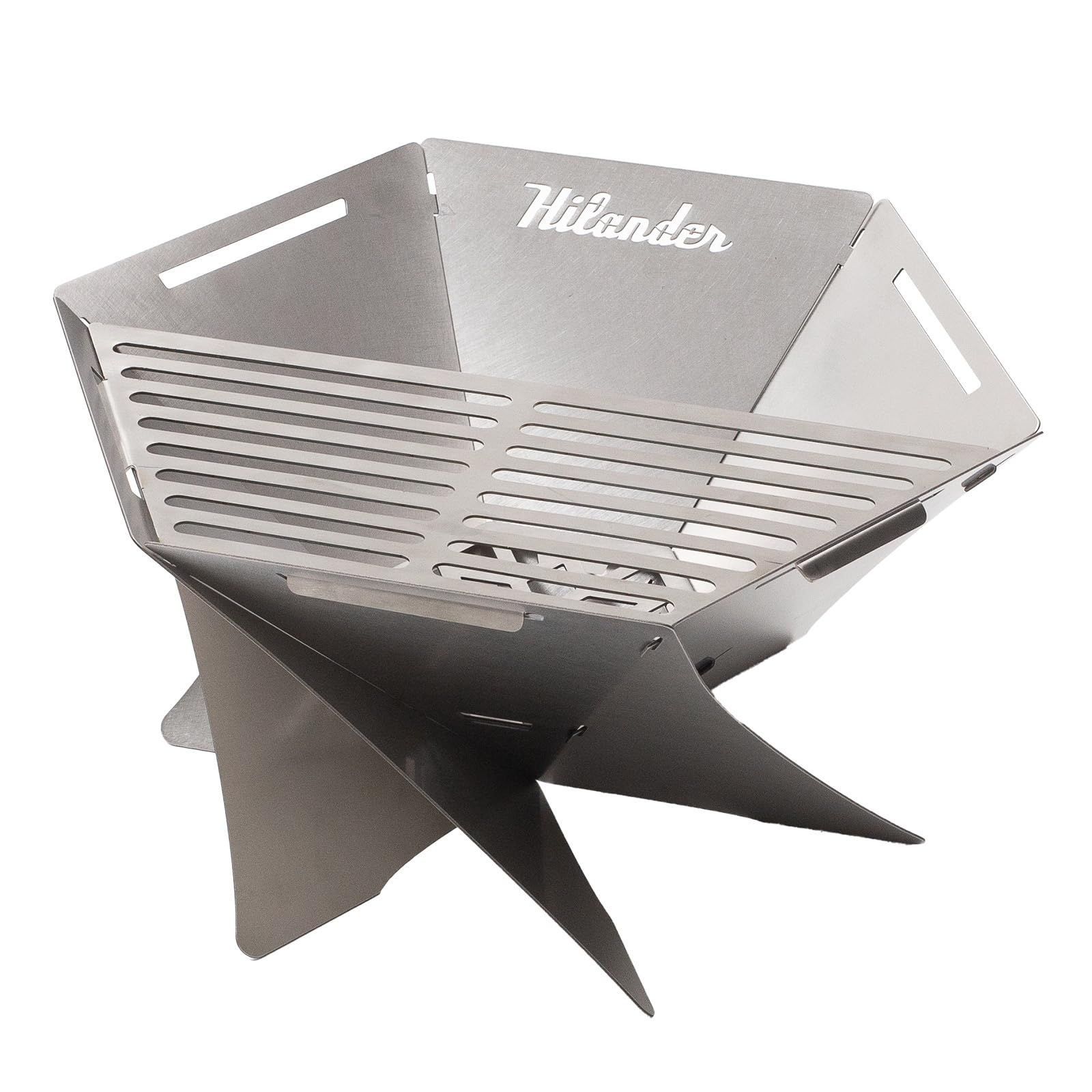 在庫 Hilander ハイランダー 焚き火台 六花 りっか 梯形五徳付き コンパクト 焚火 バーベキュー プレート厚1.4mm BBQ 七輪 おしゃれ コンパクト ソロキャンプ デュオキャンプ ファミリーキャンプ ステンレス