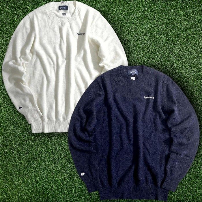 パーリーゲイツ ゴルフ ESSENTIAL SERIES ピュアカシミヤ フライングラビット刺繍 薄手 クルーネック 丸首 長袖 ニット セーター ゴルフウェア レディース 055-2970002 定価3.3万 ネイビーブラック 036 51020w04