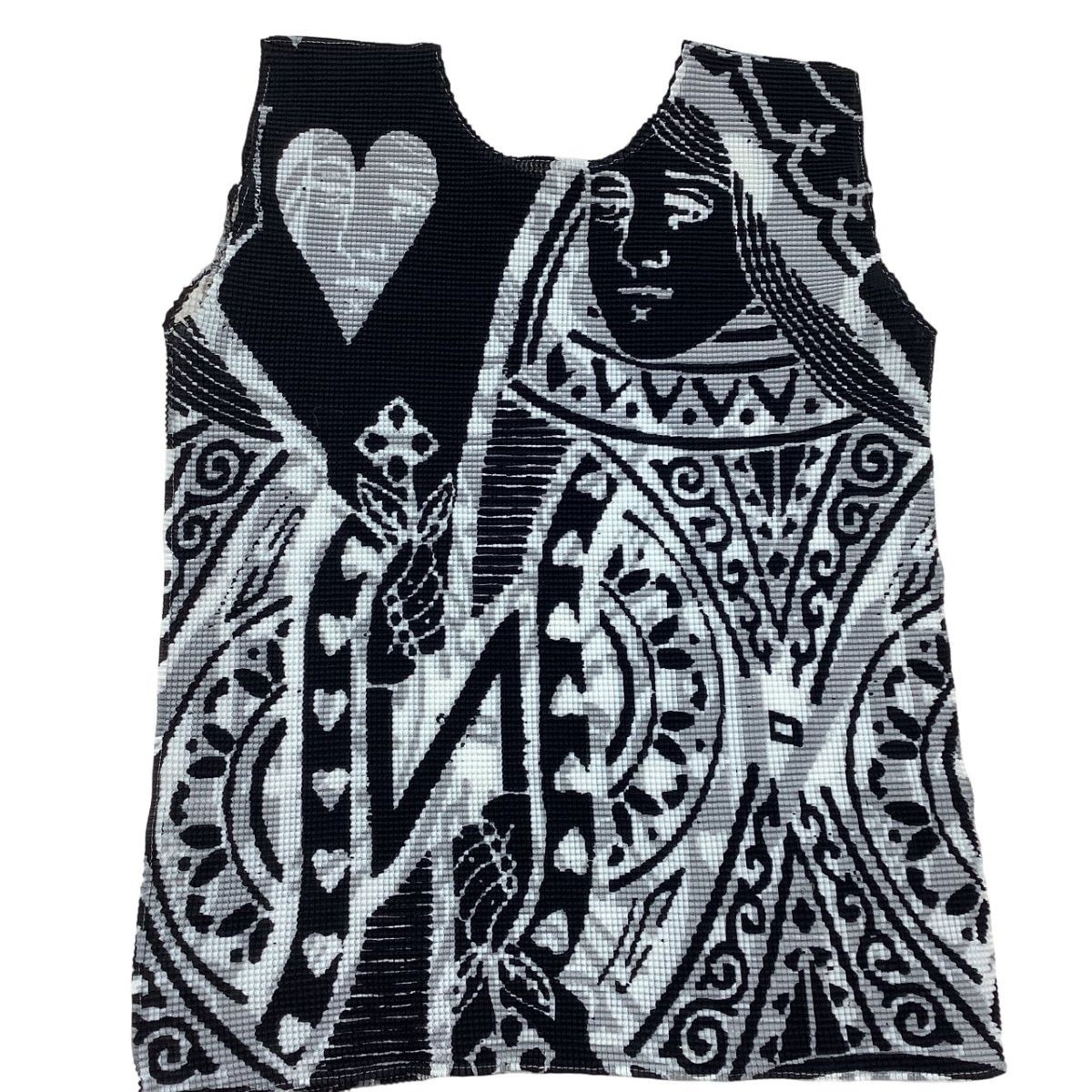 ISSEY MIYAKE イッセイミヤケ Me ミー レディース ノースリーブカットソー ワッフルプリーツ トランプ柄 ブラック