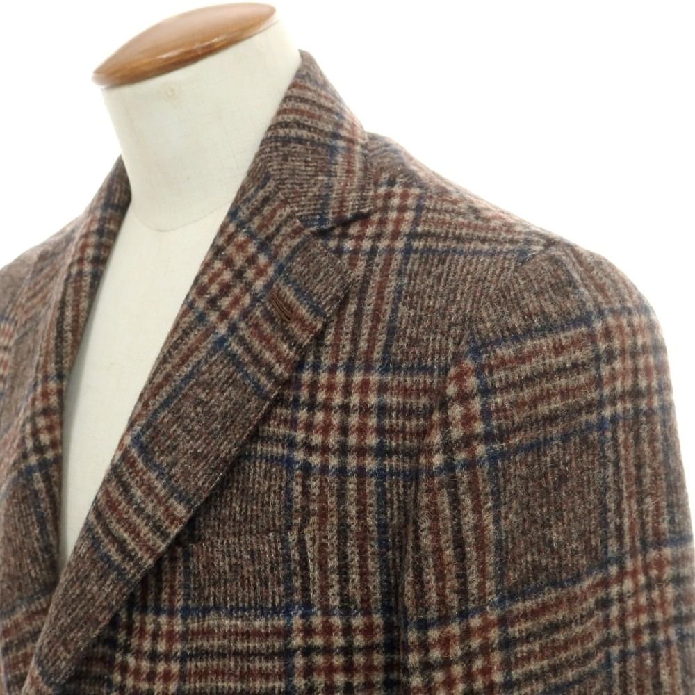 新品】バルバ BARBA ウール チェック テーラードジャケット ブラウンx
