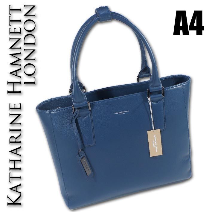 キャサリンハムネットロンドン KATHARINE HAMNETT LONDON オールレザー トートバッグ A4 メンズ ブルー系 本革 牛革 ビズトート 男女兼用