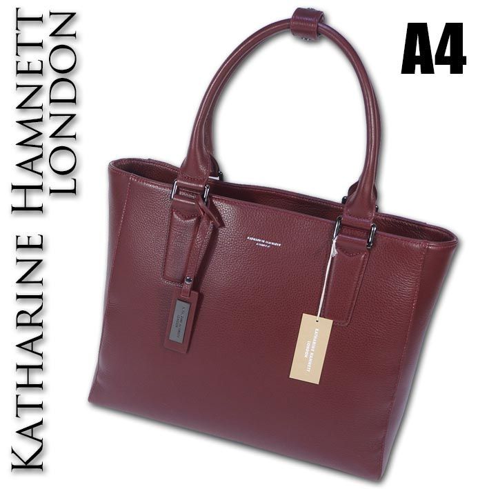 キャサリンハムネットロンドン KATHARINE HAMNETT LONDON オールレザー トートバッグ A4 メンズ ワイン系 ボルドー系 レッド系 本革 牛革 ビズトート 男女兼用