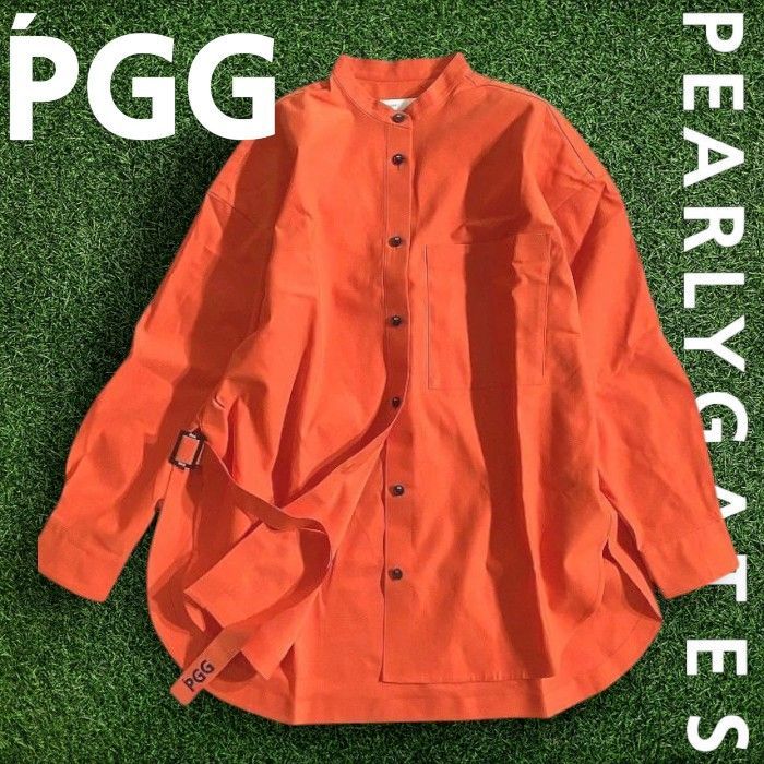 PGG by PEARLY GATES パーリーゲイツ ゴルフ リサイクルポリデニム ストレッチ バンド 長袖 シャツ シャツジャケット 共布スカーフ付き ウェア レディース 269-2110302 定価3.3万 オレンジ 1 ▲036 51014w03