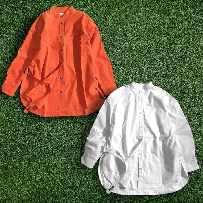 PGG by PEARLY GATES パーリーゲイツ ゴルフ リサイクルポリデニム ストレッチ バンド 長袖 シャツ シャツジャケット 共布スカーフ付き ウェア レディース 269-2110302 定価3.3万 オレンジ 1 036 51014w03