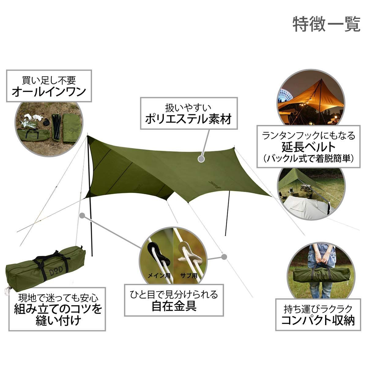 標準付属 UV加工済 延長テープ オールインワン ヘキサタープ ベーシックな はじめてでも扱いやすい いつかのタープ DOD ディーオーディー OLIVEOS_COM_TR