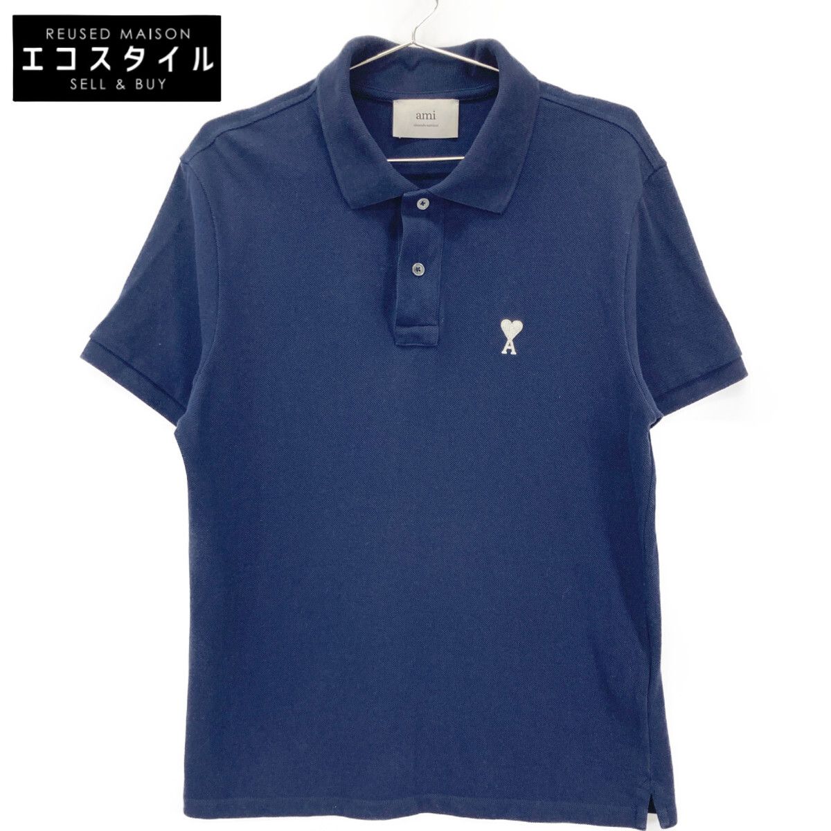 AMI PARIS アミパリス ﾈｲﾋﾞｰ ﾎﾜｲﾄﾛｺﾞ ﾎﾟﾛｼｬﾂ L