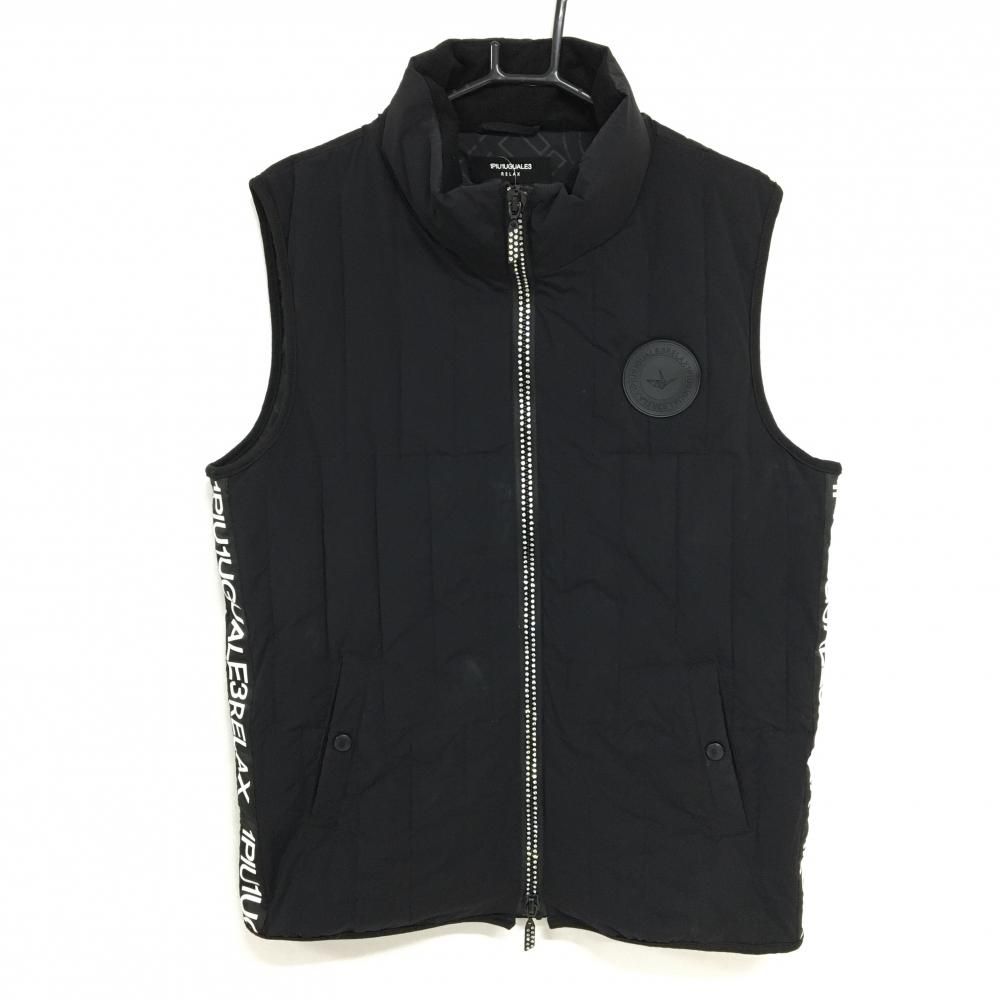 ウノピュウノウグァーレトレ 中綿ベスト 黒×白 サイドロゴテープ RELAX レディース L ゴルフウェア 1piu1uguale3 RELAX