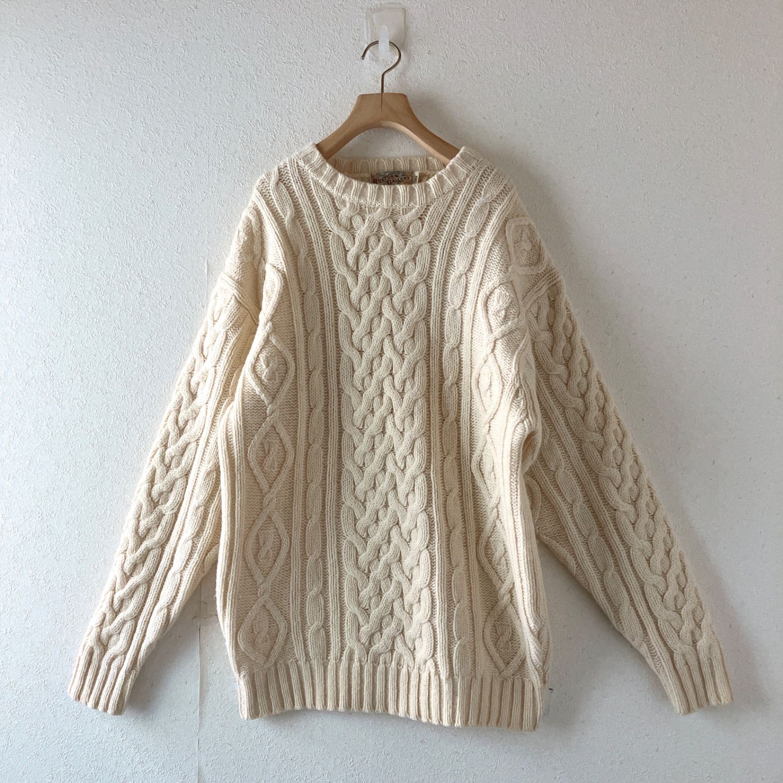 肉厚ケーブルアランニットウール100% アイボリー 大きめ L 肉厚ケーブルアランニットウール100% アイボリー 大きめ L 肉厚