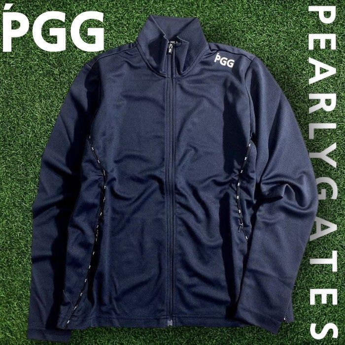 PGG by PEARLY GATES パーリーゲイツ ゴルフ 吸水速乾 ニットデニム ツイル調 ロゴパイピング ダブルジップ 長袖 カットソー ライトアウター ウェア レディース 269-2262002 定2.5万 ネイビー▲028 51014w06