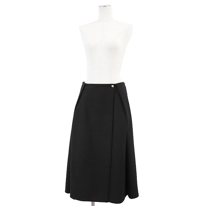 Drawer ドゥロワー ラップスカート シグネチャー ロゴ メタルボタン ウール ライトメルトン Aライン フ 無地 ボトムス レディース サイズ 38 ブラック 黒 6524-299-1246 GULLKHAN_COM