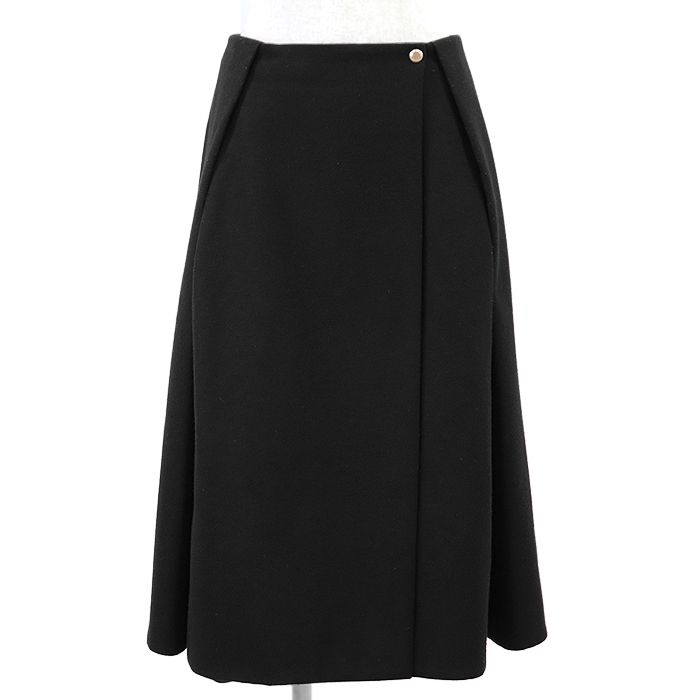 Drawer ドゥロワー ラップスカート シグネチャー ロゴ メタルボタン ウール ライトメルトン Aライン フ 無地 ボトムス レディース サイズ 38 ブラック 黒 日本製 6524-299-1246