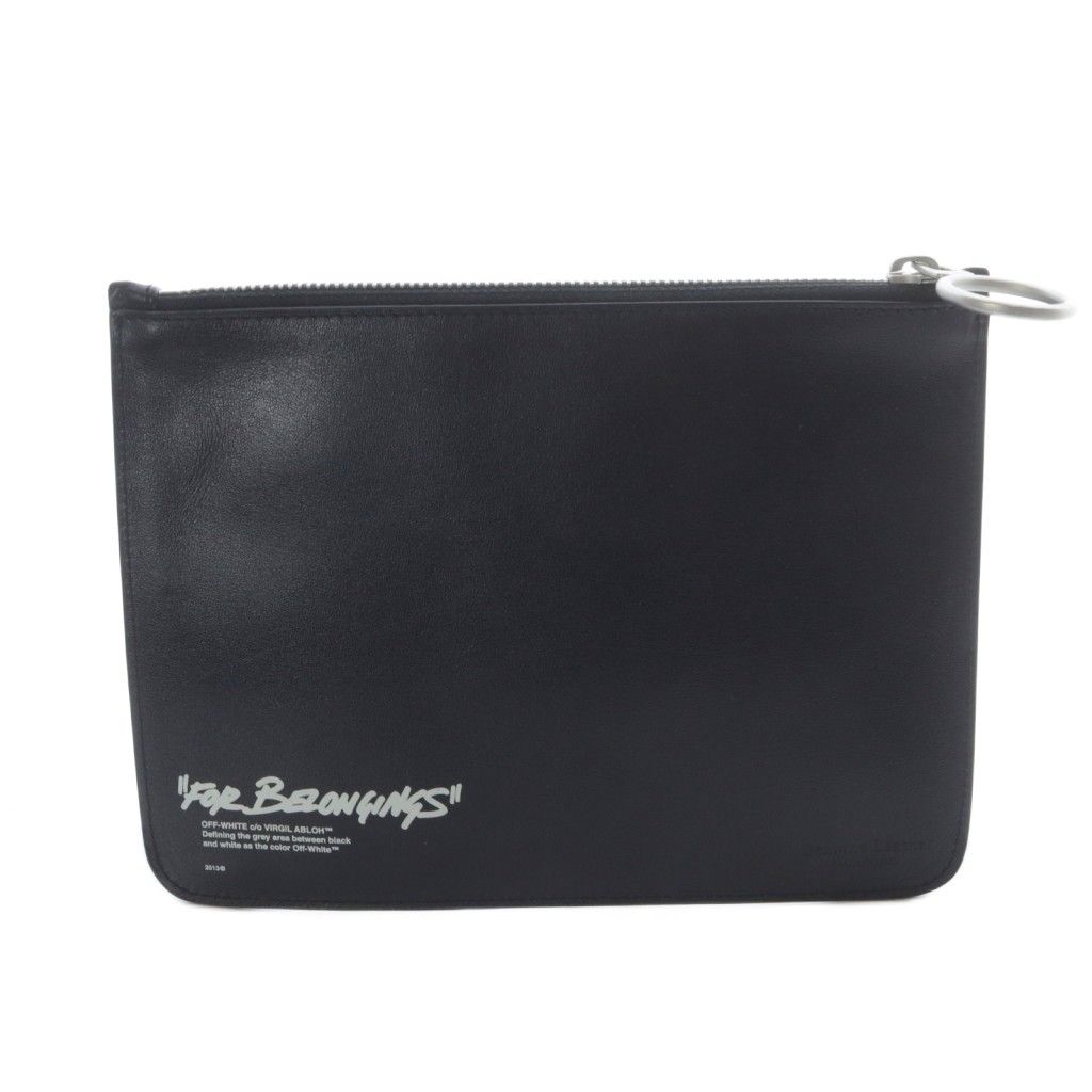 オフホワイト OFF WHITE ロゴ ミニクラッチバッグ ポーチ レザー 黒