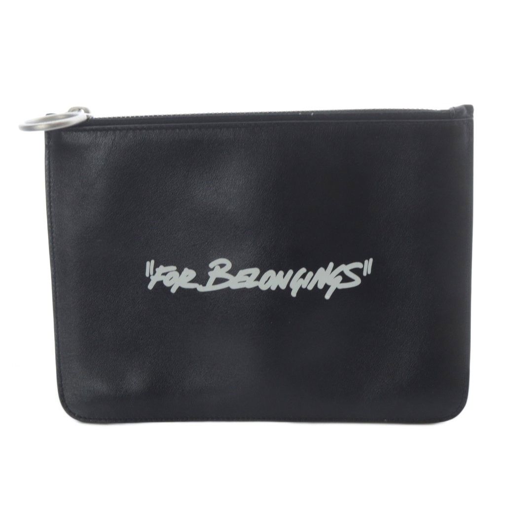 オフホワイト OFF WHITE ロゴ ミニクラッチバッグ ポーチ レザー 黒