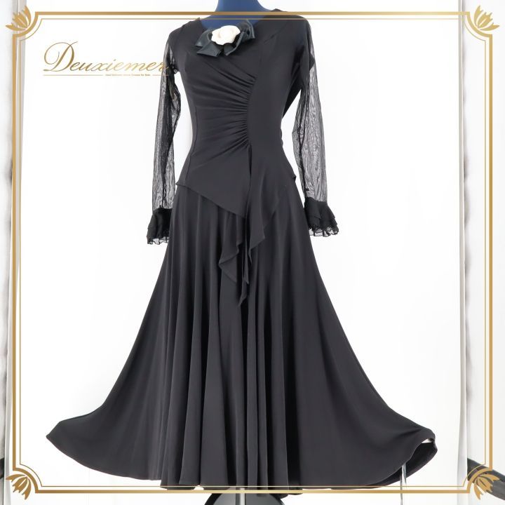 社交ダンス 衣装 ドレス ワンピース 黒 インザムード in the MOOD 無地 ブラック系 レース 長袖 パーティ 発表会 上品 きれい フォーマル ダンス衣装 おしゃれ パーティードレス 発表会ドレス レディース シンプル