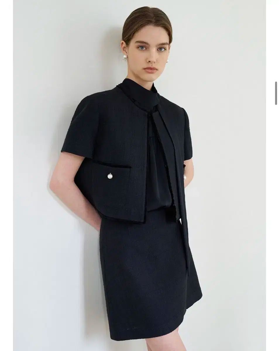 小売業者 ルネ J ブラック ツイード 半袖 ジャケット Cieluna】サマー