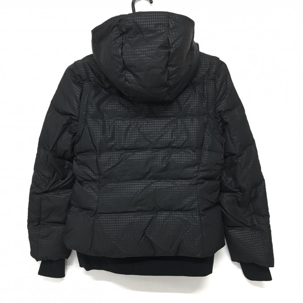 キャロウェイ 4WAYダウンジャケット 黒 地模様 ロゴゴールド 袖 フード着脱可 レディース S ゴルフウェア Callaway