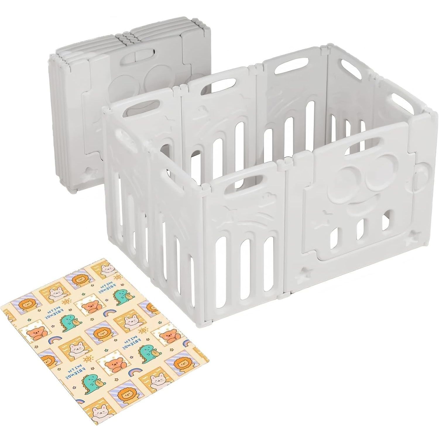 AORTD ペット用サークル 8枚＋マット クッションマット付き ドア付 折りたたみ フェンス 室内 屋外 広い ケージ ゲート 小型犬 中型犬 小動物ケージ ジョイント式 組立不要 簡単設置 全成長期使用可 室内室外兼用 形組み換え