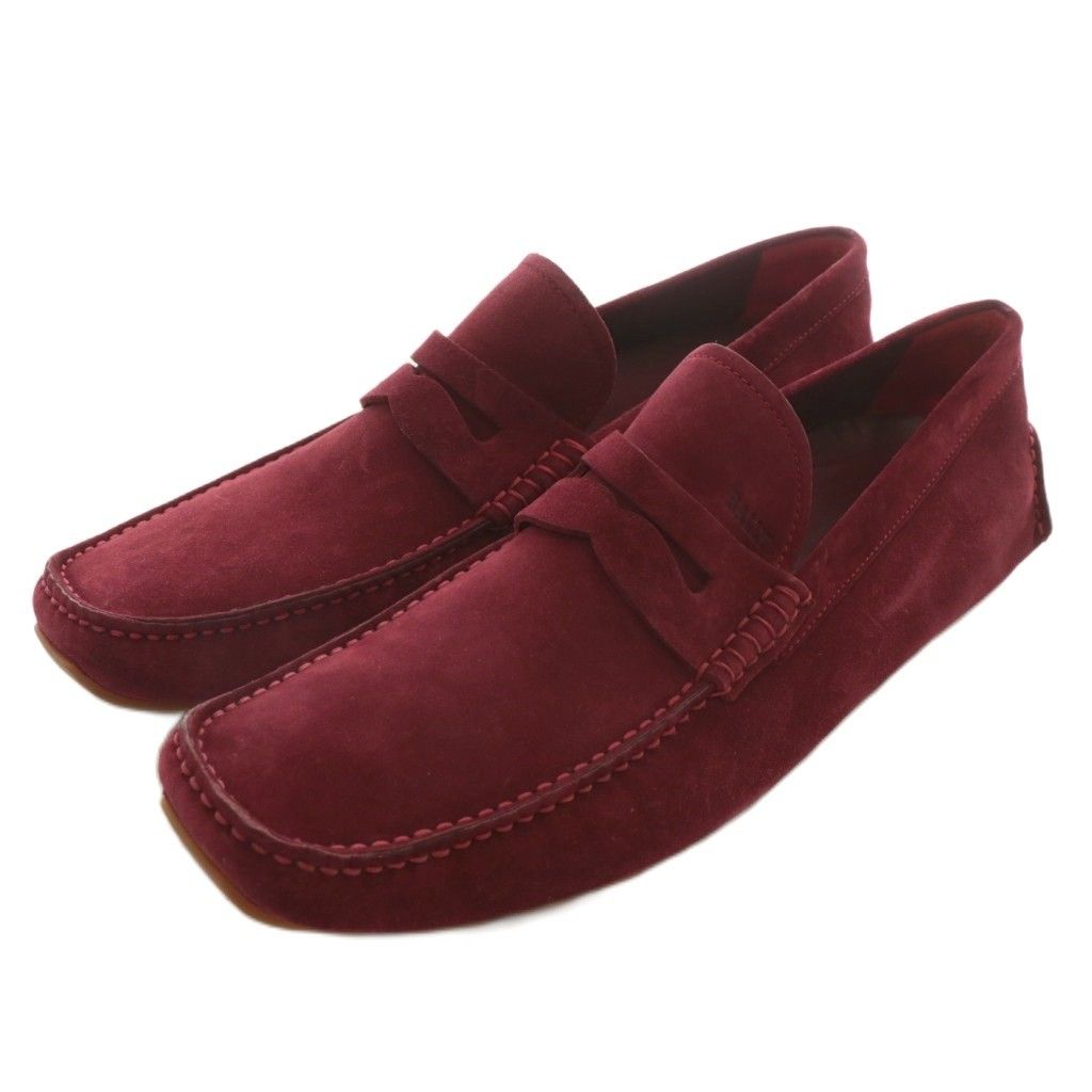 バリー BALLY WALDOK ドライビングシューズ ローファー スリッポン スエード スクエアトゥ 7.5 25.5cm ワインレッド |XZ GY18